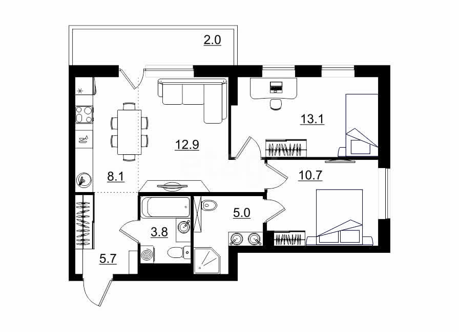 планировка квартиры 61 м2